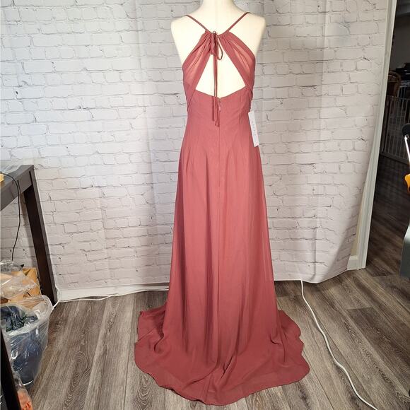 NWT $99 Azazie Hailey Dress, Size 4, Desert Rose Pink, Floor Length Sleeveless - Picture 6 of 11